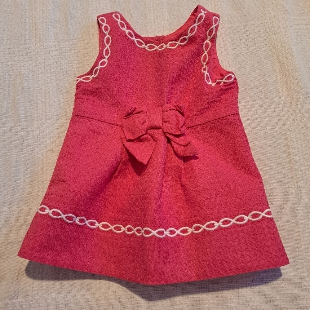 Janie and Jack girls size 3-6 months pink dress with white embroidery, EUC